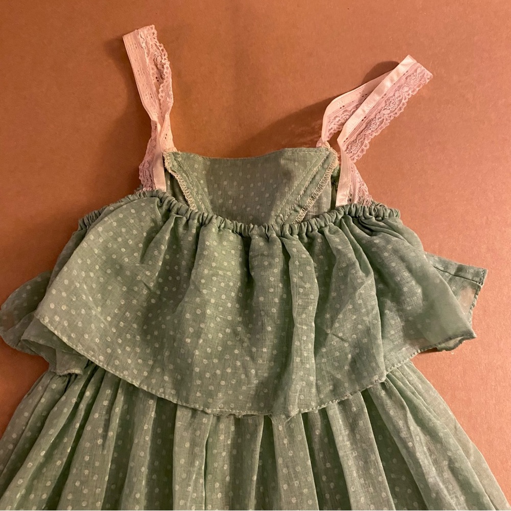 Vintage Wild Honey 70s semi sheer green polka ruffle cottagecore prairie dress - Picture 12 of 16